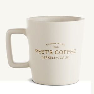 Set of 2 Peet's Coffee Ceramic Mugs in Cream with Gold Logo